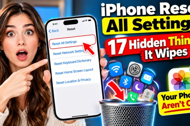 iPhone Reset All Settings showing 17 settings that are wiped while photos remain safe
