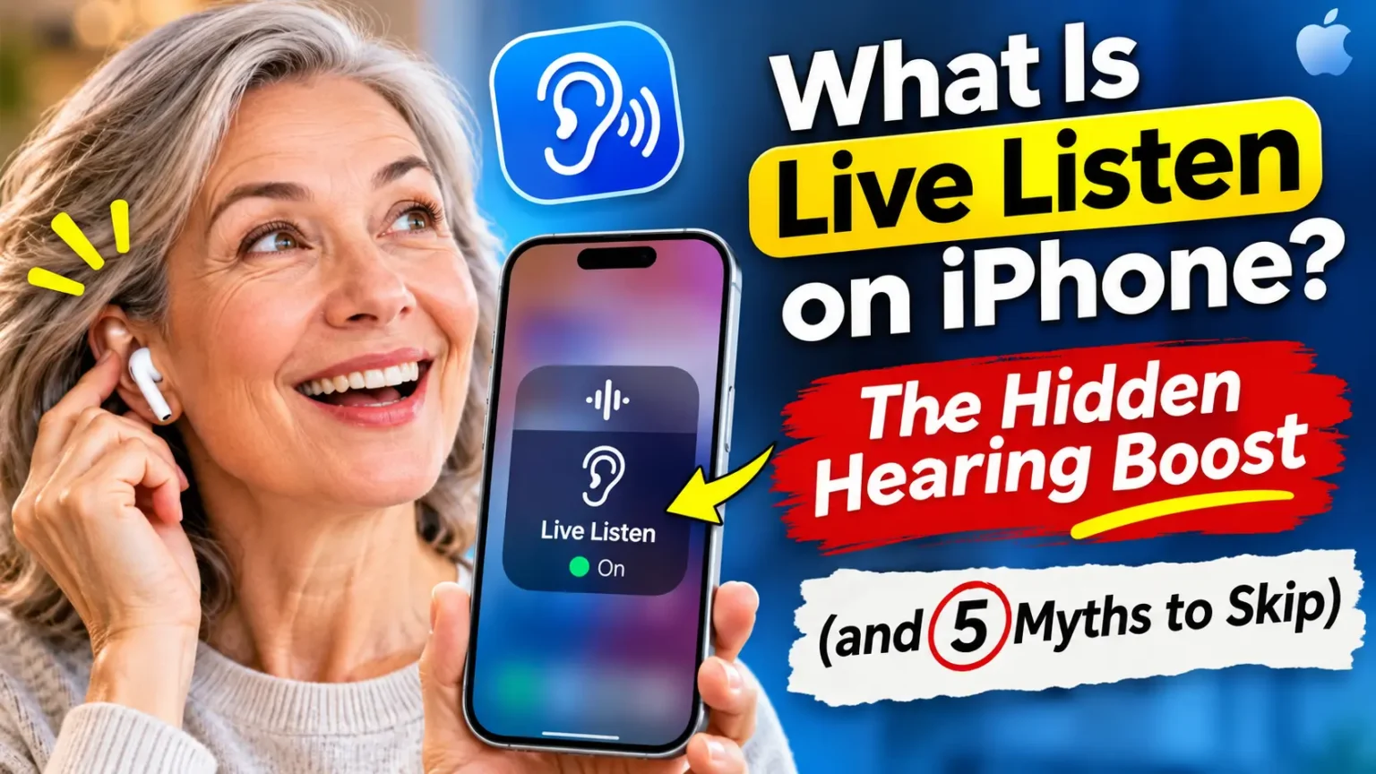 iPhone Live Listen feature with AirPods showing how to hear conversations more clearly