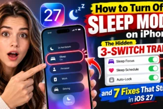 iPhone Sleep Mode thumbnail highlighting Sleep Focus, Sleep Schedule, and Auto-Lock with seven troubleshooting fixes for iOS 27.